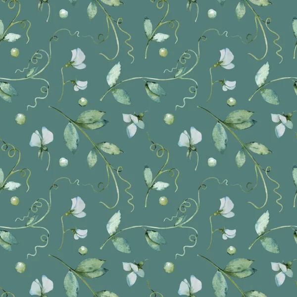 Sömlösa mönster. Akvarell bild av gröna ärtor. för tryckning på tyg, papper. — Stockfoto