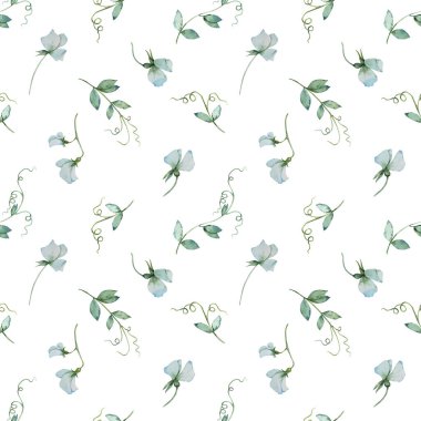 Kusursuz desenler. Suluboya çizim. Çiçekli yeşil bezelyeler.