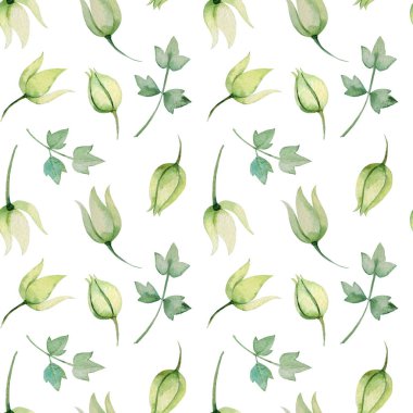Kusursuz desenler. Suluboya çizim. Yapraklı narin tomurcuklar.