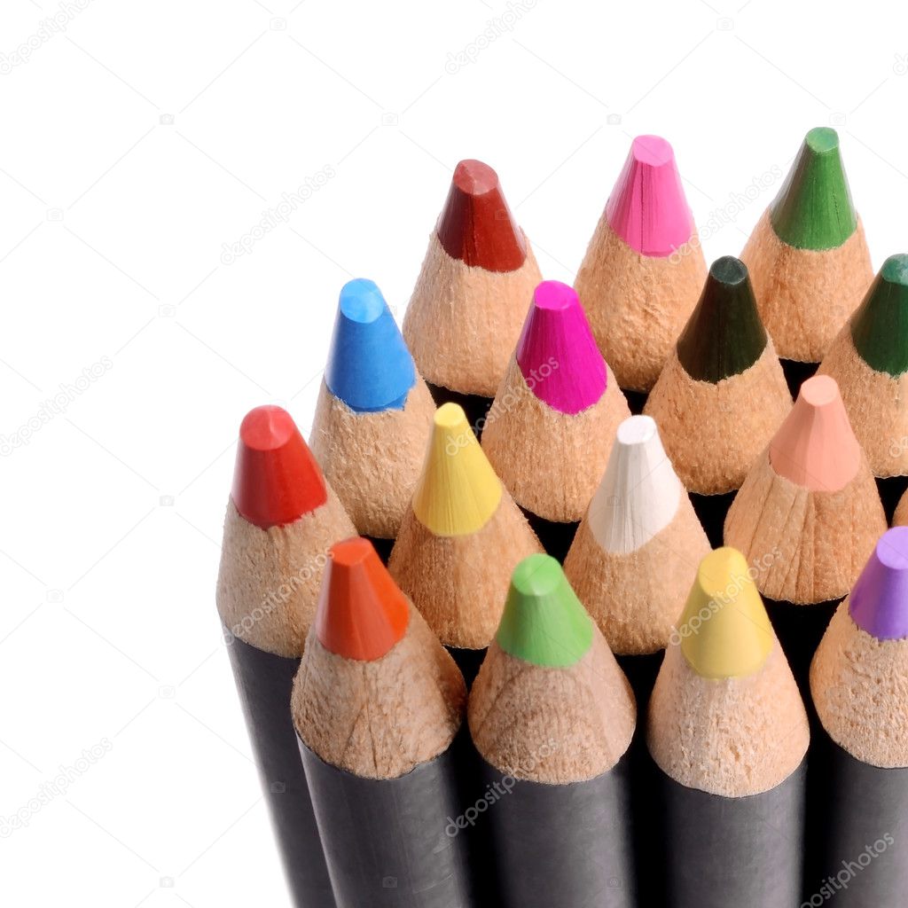 Group of multicolor pencils, close-up shot