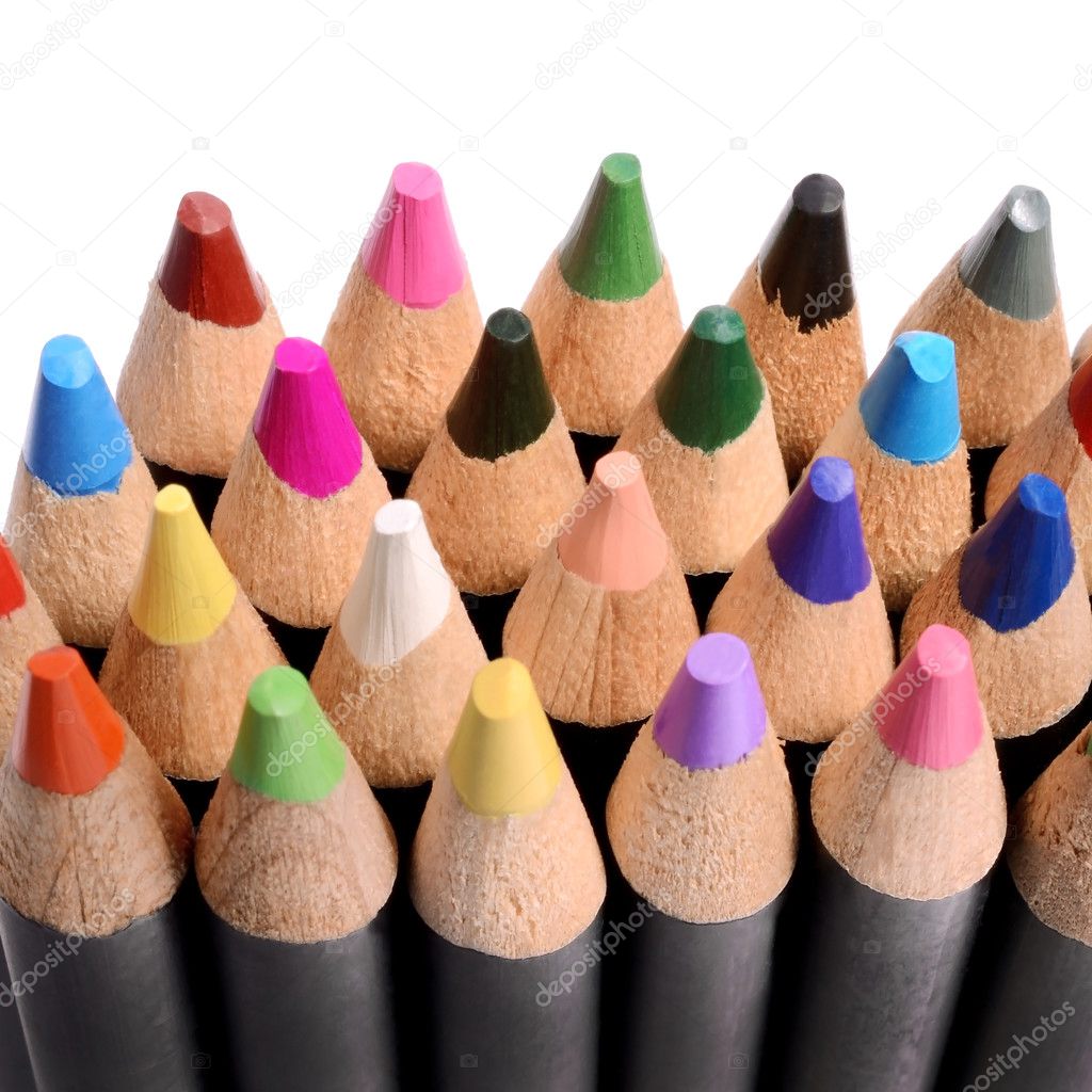 Close up of a group of colored pencils.