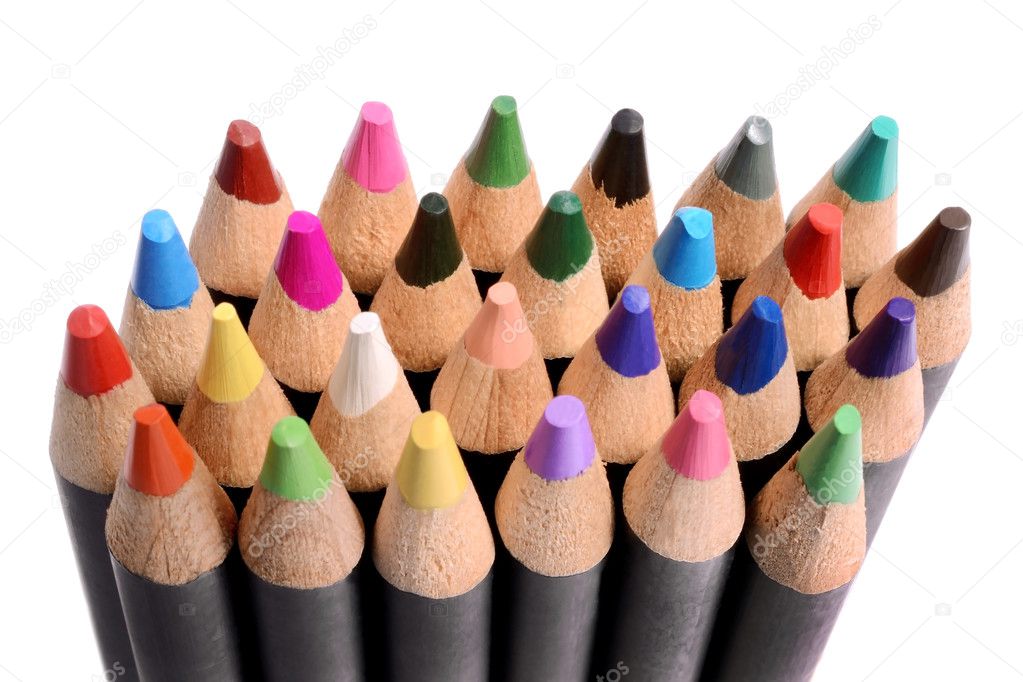 Close up of a group of colored pencils.