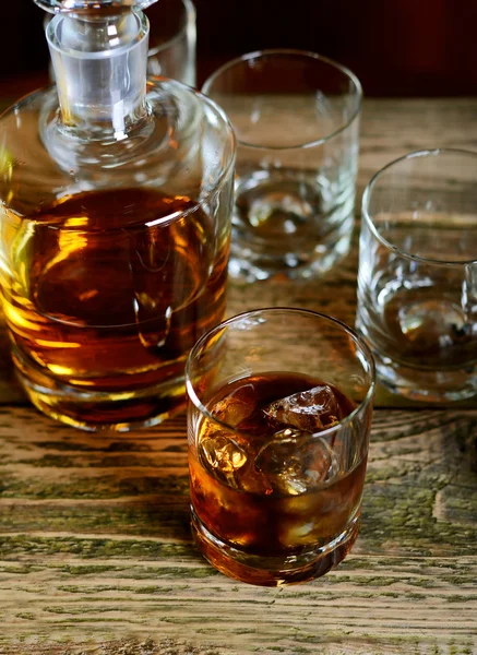 Golden Brown Whisky on the rocks in a glass — Stock Photo, Image