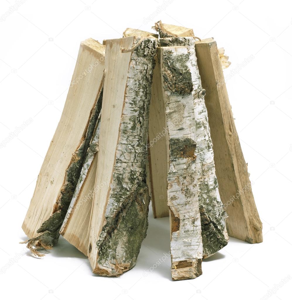 Cut logs of firewood isolated on white background 