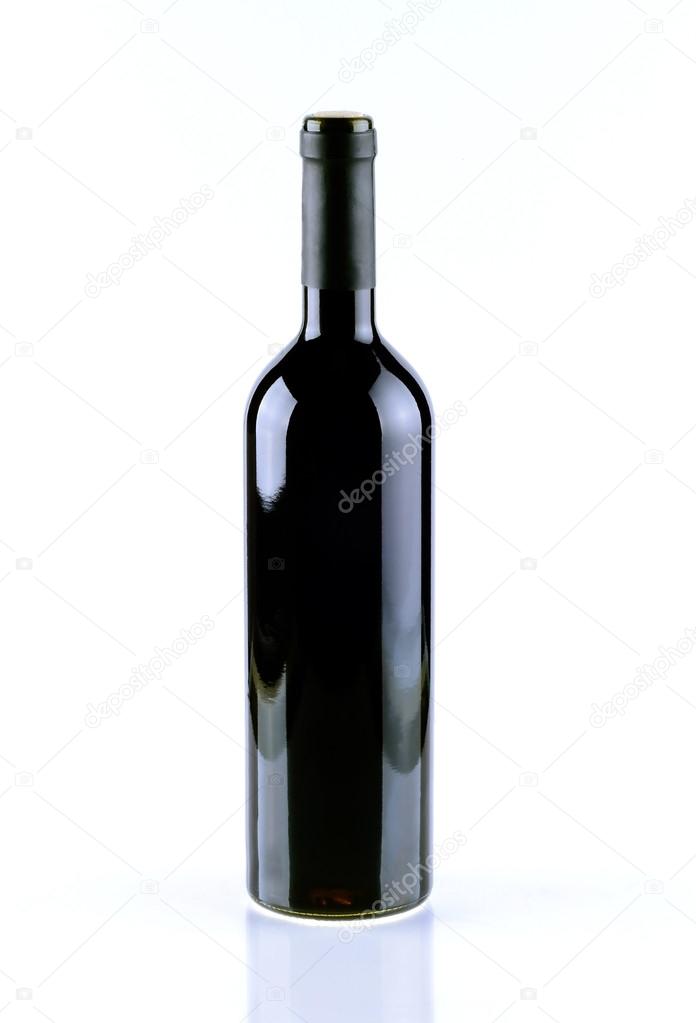 Bottle of red wine isolated over white background.