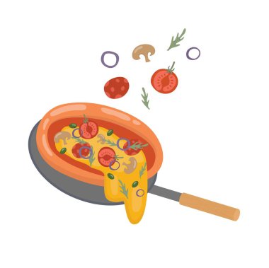 Pizzacı menüsü için pizza illüstrasyonu paket, teslimat ve paket. Pizzacı logosu için beyaz zemin üzerinde el yazısı işareti olan vektör stoku çizimi.