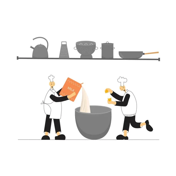 Cocinero con sombrero, cocina uniforme en restaurante de cocina profesional. Ilustración de stock vectorial aislada sobre fondo blanco para sitio web, póster, escuela en línea, diploma. — Archivo Imágenes Vectoriales