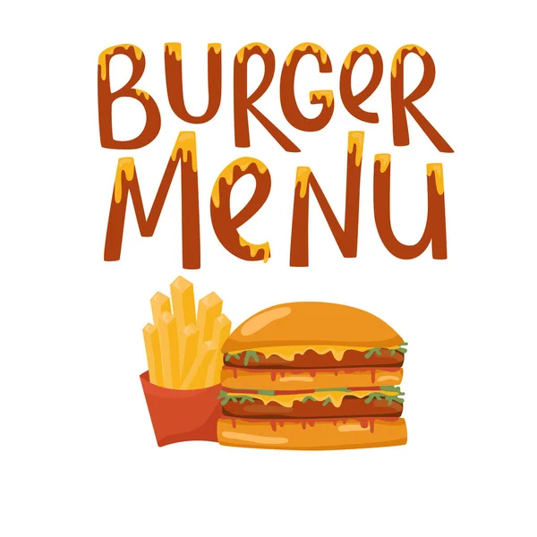Письменная вывеска из меню бургеров для ресторана быстрого питания. Векторная иллюстрация на белом фоне для шаблона дизайна. — стоковый вектор