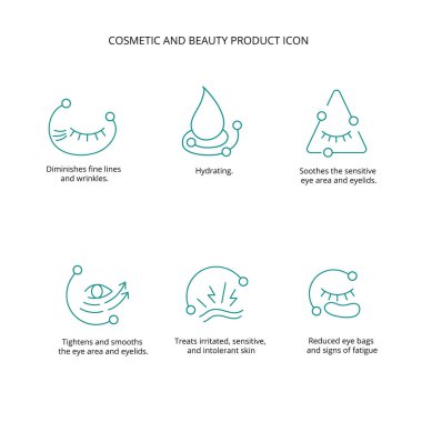 Eye patch, cream, mask cosmetic and beauty product icon set for web, packaging design. Vector stock illustration isolated on white background. clipart