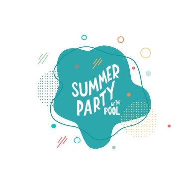 Havuzdaki yaz partisi. Soyut bir geçmişi olan motivasyon alıntısı. Beyaz arka planda oteller, tatil köyleri, seyahat acenteleri, restoranlar, sahil barları için izole edilmiş vektör hisseleri. EPS10