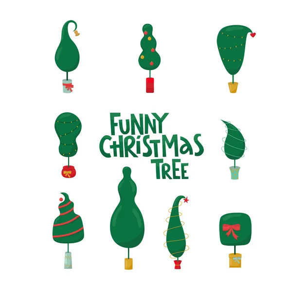 Funny Christmas tree lettering sign with Grinch tree. Vector stock illustration isolated on white background for template design Christmas sale, greeting card, invitation. EPS10 — Stock Vector