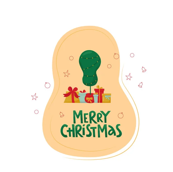 Feliz Natal lettering sinal manuscrito com Grinch árvore e caixas de presente. Ilustração do estoque do vetor isolado no fundo branco para a venda do Natal do projeto do molde, cartão de saudação, convite. EPS10 —  Vetores de Stock