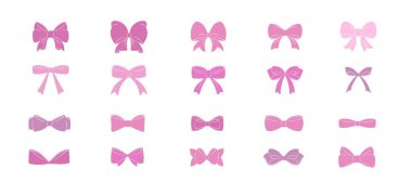 El çizimi pembe kız fiyonkları seti. Estetik, zarif, şirin bir dekor. Sevgililer günü ve düğün davetiyeleri için unsur, Noel kartları, poster, kadın aksesuarları, y2k izole edilmiş arka plan