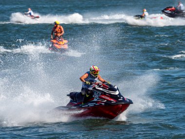 Olbia, İtalya - Haziran 02 - 2019 Aquabike Dünya Şampiyonası Grand Prix İtalya