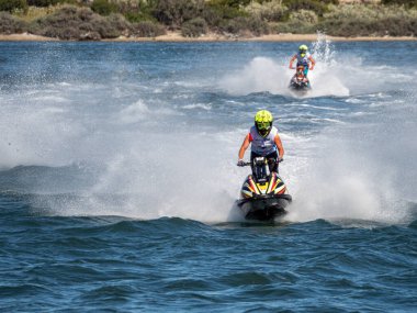 Olbia, İtalya - Haziran 02 - 2019 Aquabike Dünya Şampiyonası Grand Prix İtalya