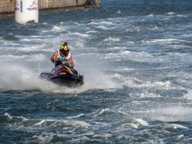 Olbia, İtalya - Haziran 02 - 2019 Aquabike Dünya Şampiyonası Grand Prix İtalya