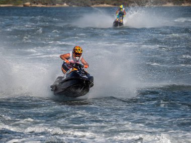 Olbia, İtalya - Haziran 02 - 2019 Aquabike Dünya Şampiyonası Grand Prix İtalya