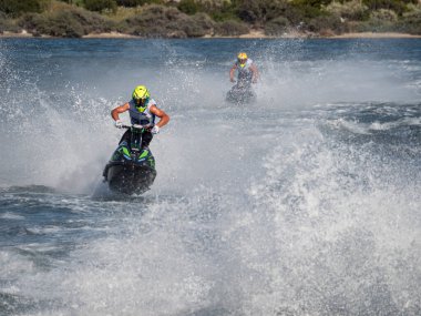 Olbia, İtalya - Haziran 02 - 2019 Aquabike Dünya Şampiyonası Grand Prix İtalya
