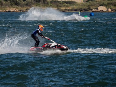 Olbia, İtalya - Haziran 02 - 2019 Aquabike Dünya Şampiyonası Grand Prix İtalya