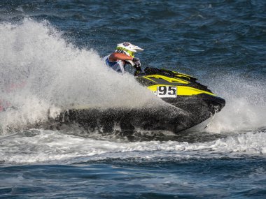 Olbia, İtalya - Haziran 02 - 2019 Aquabike Dünya Şampiyonası Grand Prix İtalya