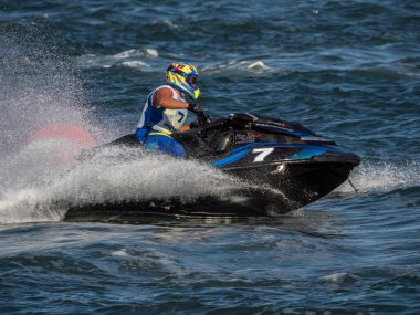 Olbia, İtalya - Haziran 02 - 2019 Aquabike Dünya Şampiyonası Grand Prix İtalya