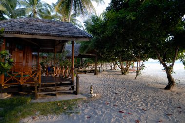 Doğayla çevrili güzel bir tatil köyünün resmi.