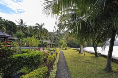 Doğayla çevrili güzel bir tatil köyünün resmi.