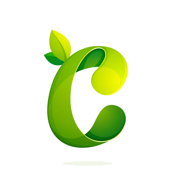 C letter with green leaves eco logo, volume icon. — Stock Vector