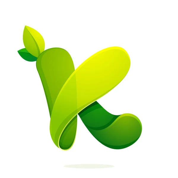 K letter with green leaves eco logo, volume icon. — Stock Vector