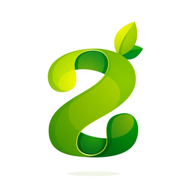 Lettre Z avec feuilles vertes éco logo, icône de volume . — Image vectorielle