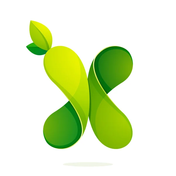 X letra com folhas verdes logotipo eco, ícone de volume . —  Vetores de Stock