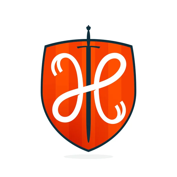 Lettre H sur l'épée et le bouclier . — Image vectorielle