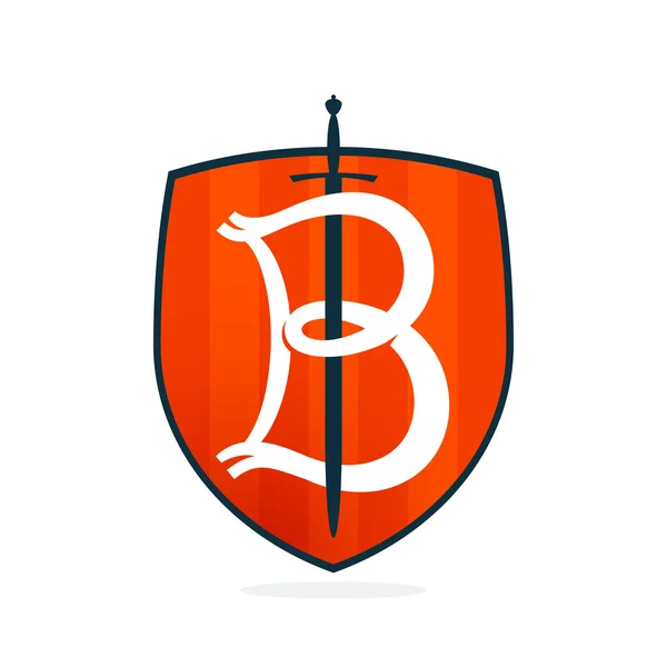 Lettre B sur l'épée et le bouclier . — Image vectorielle