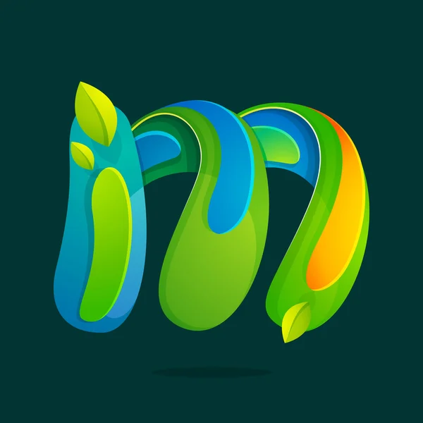緑の葉エコ ロゴ M 文字. — ストックベクタ
