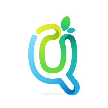 Q yeşil yaprakları Eko logosu ile harfi.
