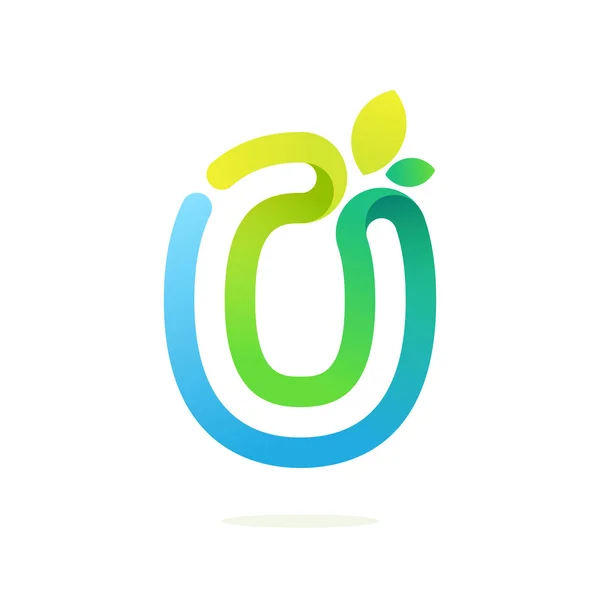 O 文字緑の葉エコ ロゴ. — ストックベクタ