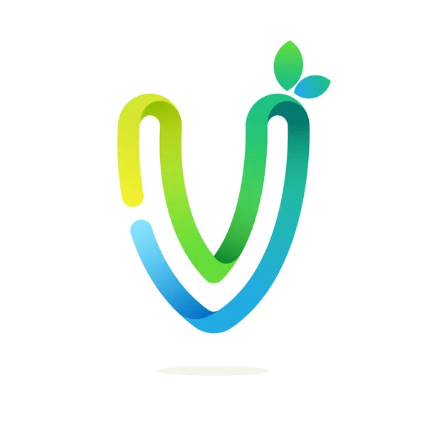 Litery V z zielonych liści eco logo. — Wektor stockowy
