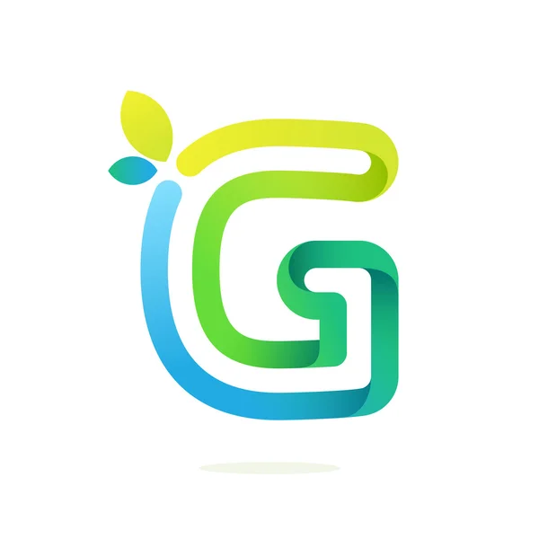 G brev med gröna blad eco logotyp. — Stock vektor