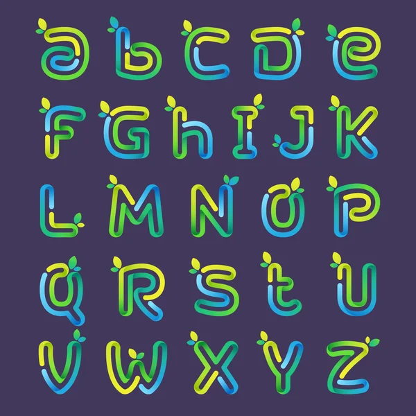 Lettres Eco alphabet avec feuilles sur noir . — Image vectorielle