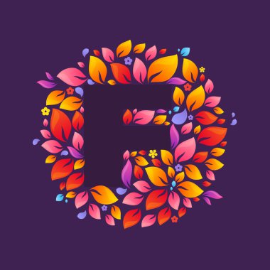 F harf logo daire alevler içinde