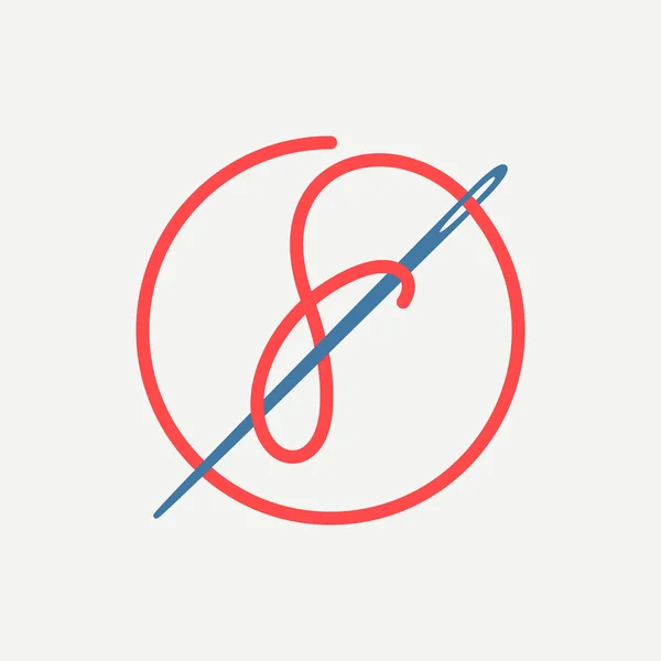 Λογότυπο γράμμα F με βελόνα και κλωστή. — Διανυσματικό Αρχείο