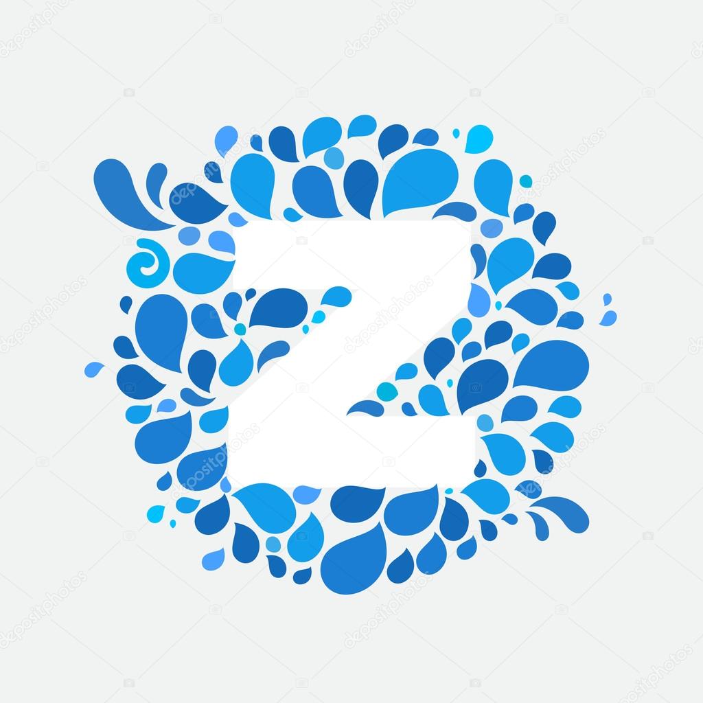 Font style, Z letter in circle of splashes and drops of water. vector design template elements