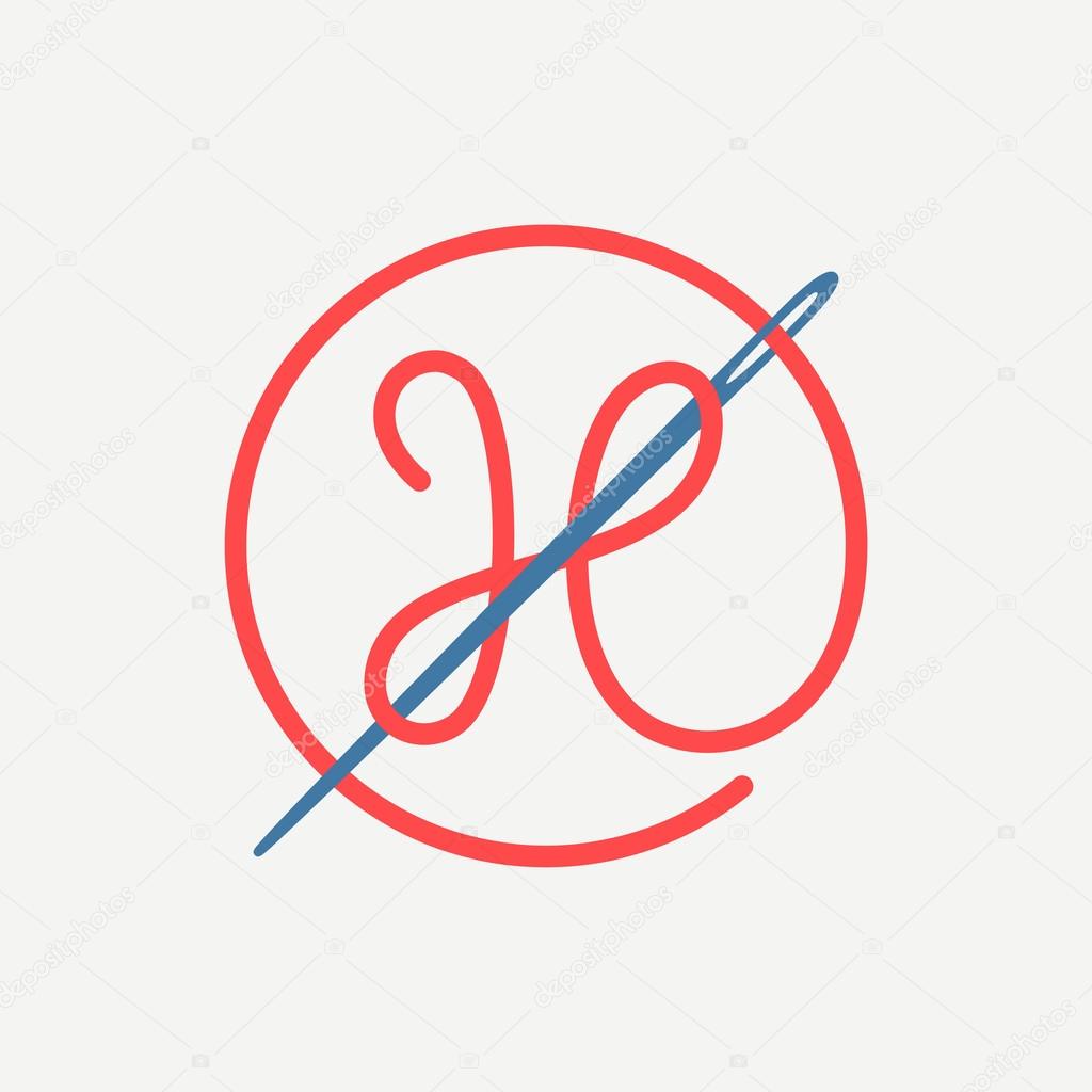 Font style, H letter logo with needle and thread. vector design template elements