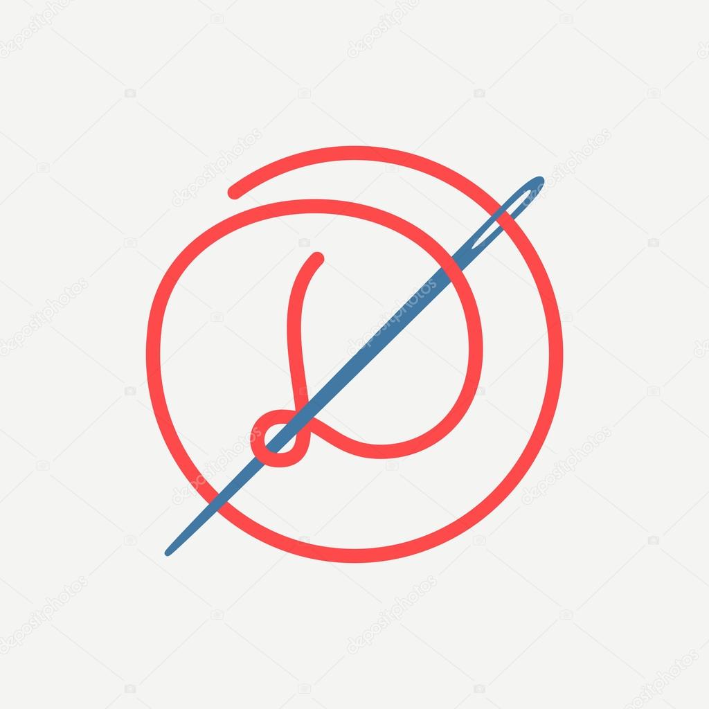 Font style, D letter logo with needle and thread. vector design template elements