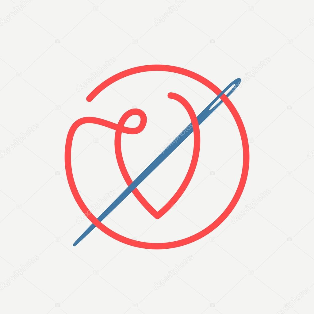 Font style, V letter logo with needle and thread. vector design template elements