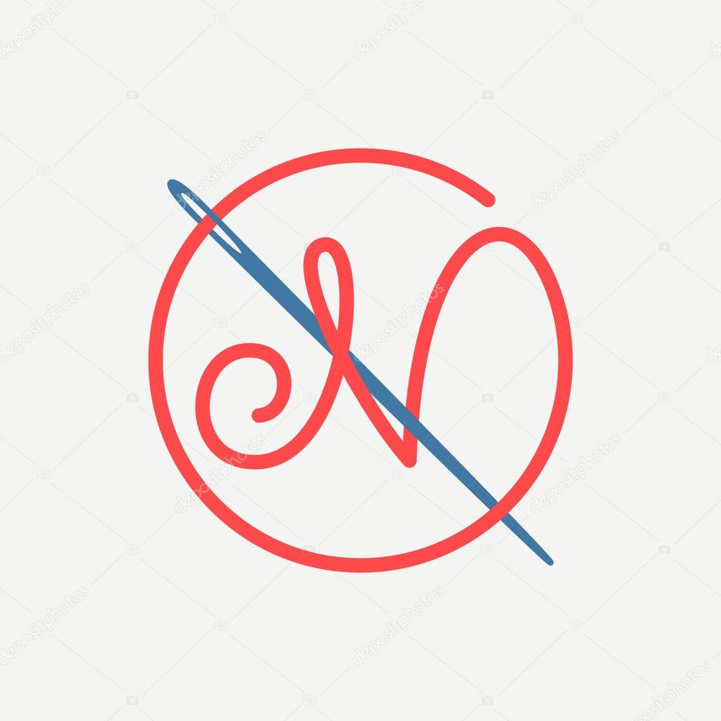 Font style, N letter logo with needle and thread. vector design template elements