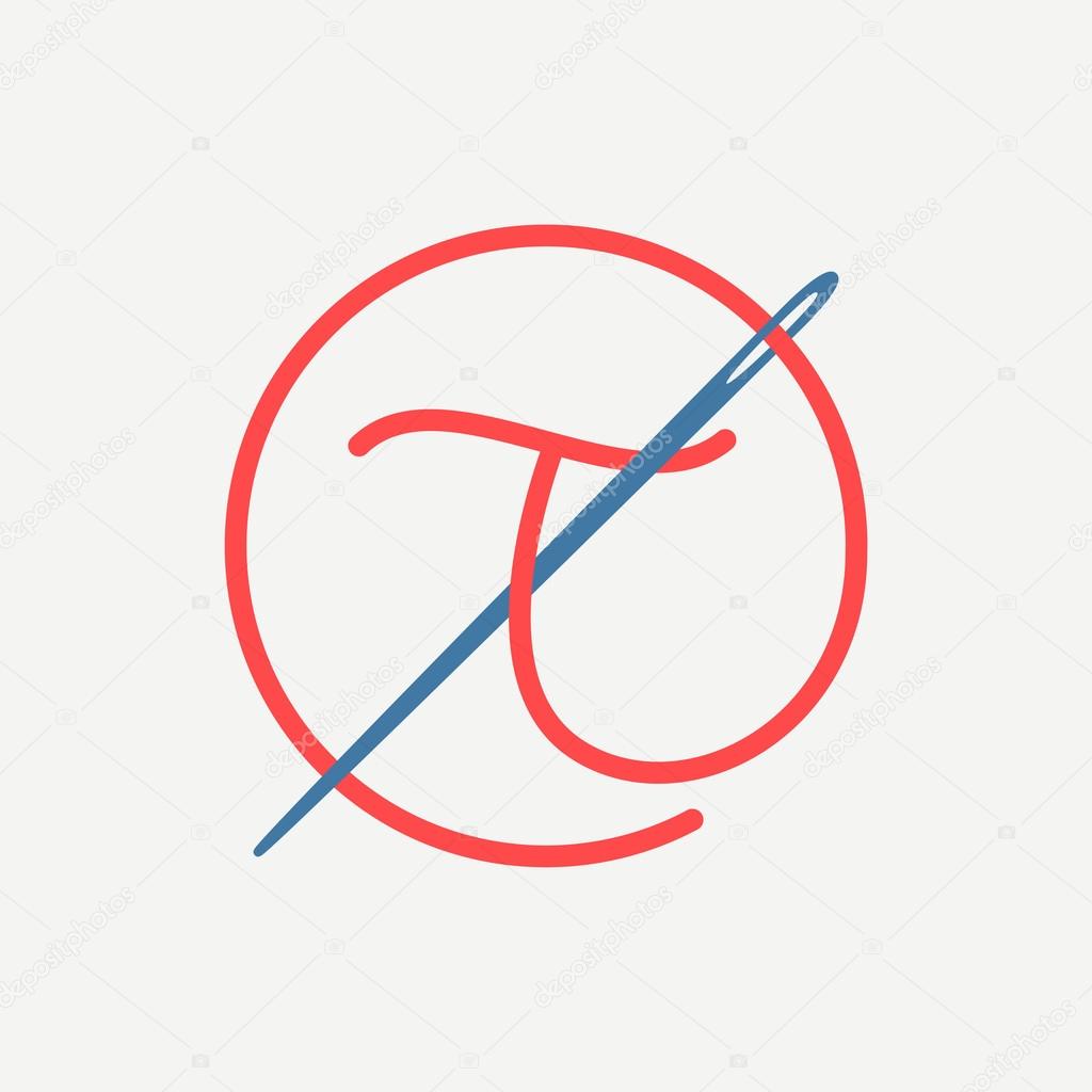 Font style, T letter logo with needle and thread. vector design template elements