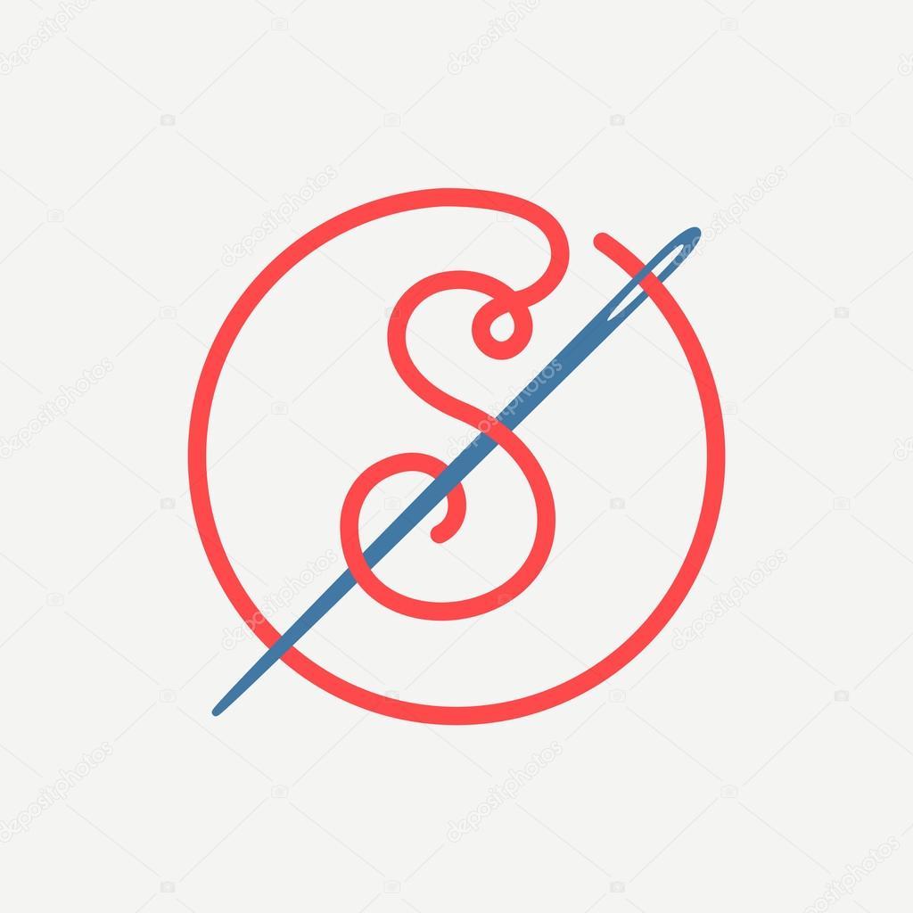 Font style, S letter logo with needle and thread. vector design template elements