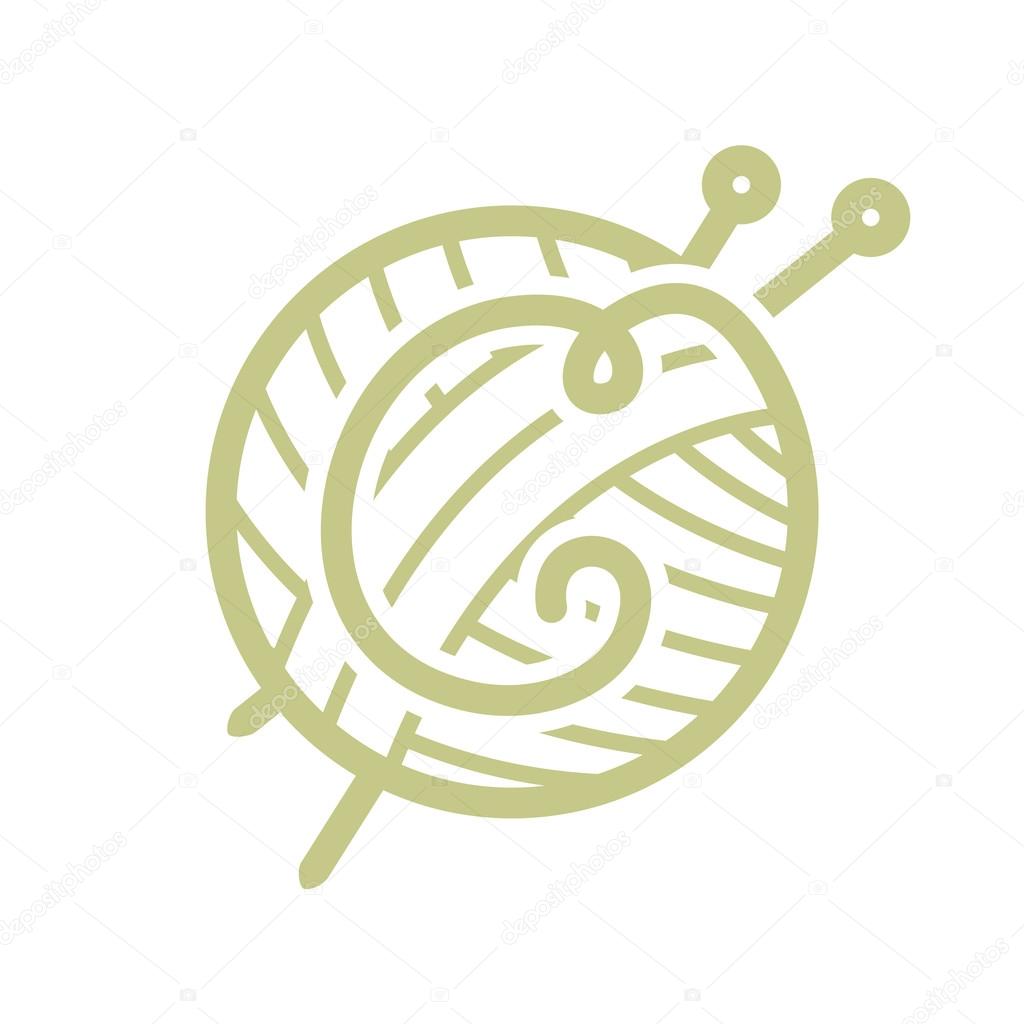 Vintage font style, C letter logo with skein of yarn and knitting needles. vector design template elements