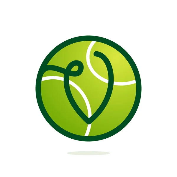 V Buchstabe Logo mit Tennisball. — Stockvektor